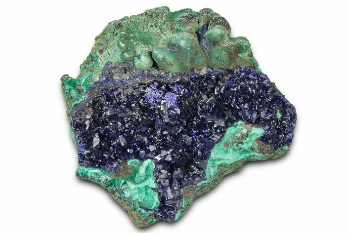 Sparkling Azurite Crystals with Fibrous Malachite - China #350784